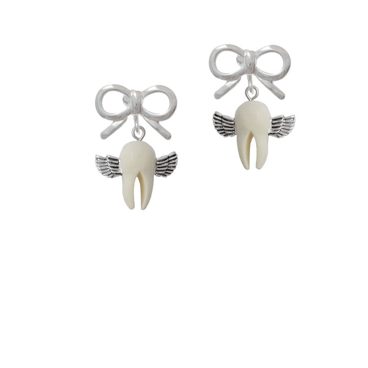 White Tooth with Wings - Tooth Fairy Crystal Clip On Earrings Image 9