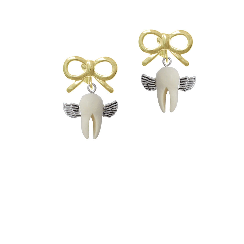 White Tooth with Wings - Tooth Fairy Crystal Clip On Earrings Image 10