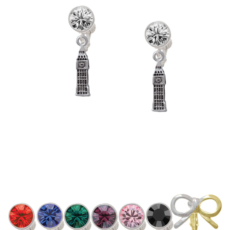 Londons Big Ben Clock Tower Crystal Clip On Earrings Image 1