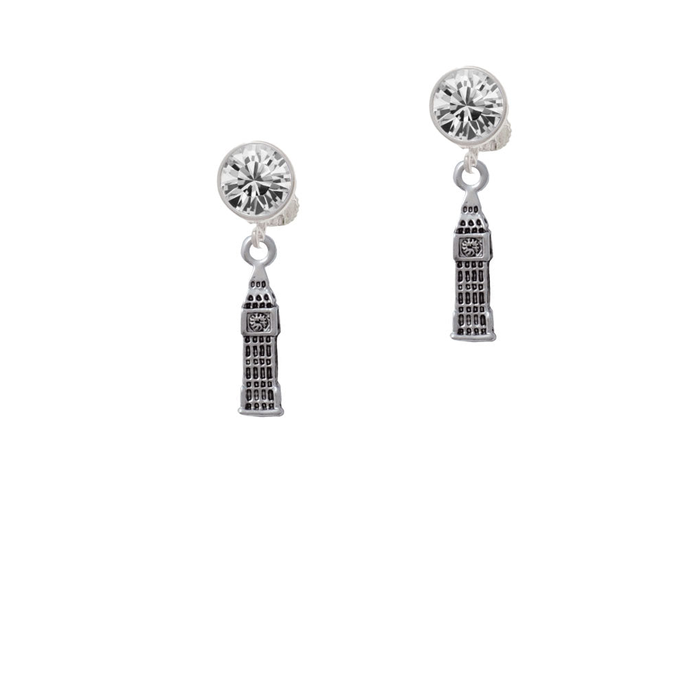 Londons Big Ben Clock Tower Crystal Clip On Earrings Image 2