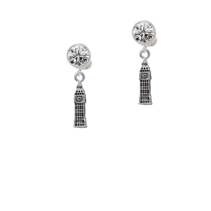 Londons Big Ben Clock Tower Crystal Clip On Earrings Image 2