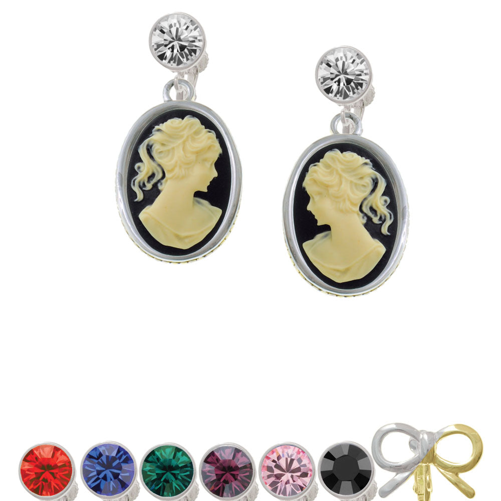 Oval - Black Cameo - Crystal Clip On Earrings Image 1