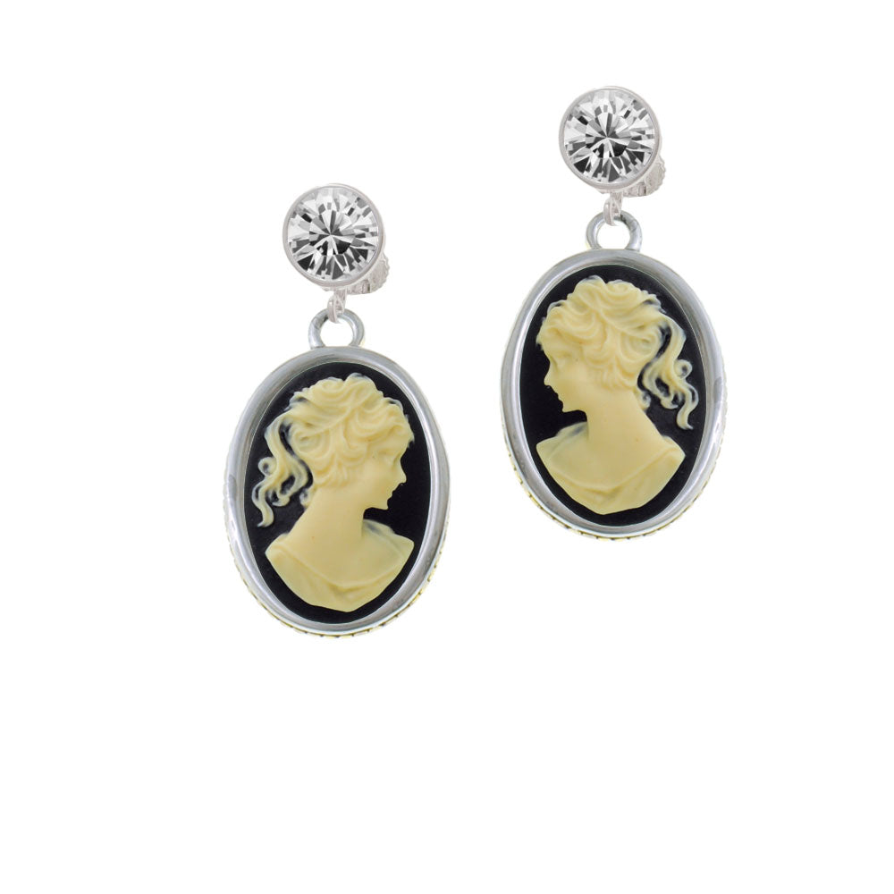 Oval - Black Cameo - Crystal Clip On Earrings Image 2