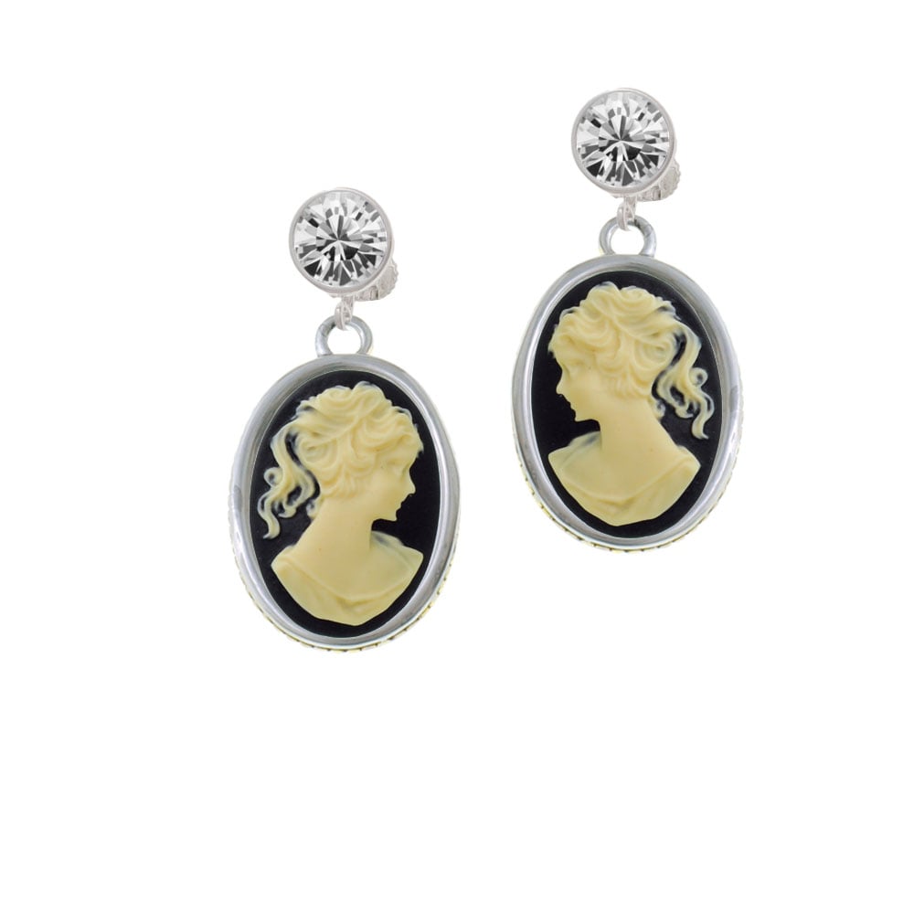 Oval - Black Cameo - Crystal Clip On Earrings Image 1