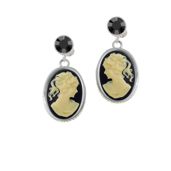 Oval - Black Cameo - Crystal Clip On Earrings Image 3