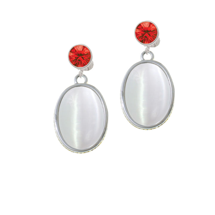 Oval - Imitation Cats Eye - White - Crystal Clip On Earrings Image 4