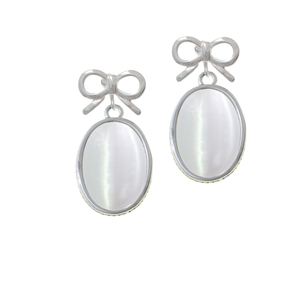 Oval - Imitation Cats Eye - White - Crystal Clip On Earrings Image 9