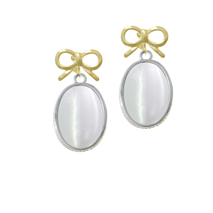 Oval - Imitation Cats Eye - White - Crystal Clip On Earrings Image 10