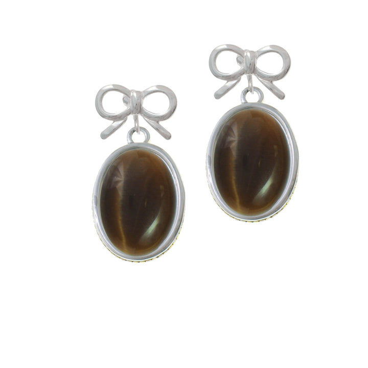 Oval - Imitation Cats Eye - Brown - Crystal Clip On Earrings Image 9