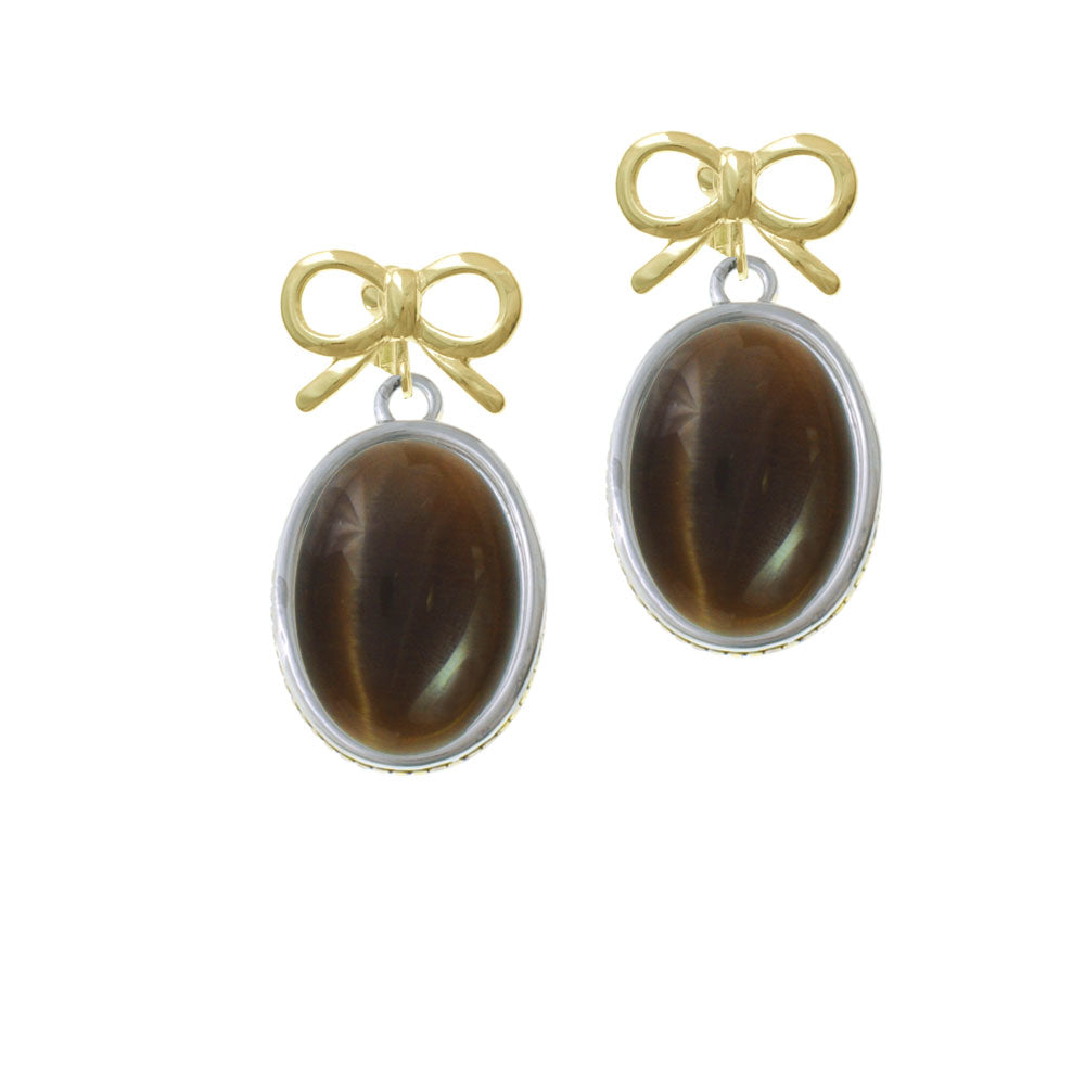 Oval - Imitation Cats Eye - Brown - Crystal Clip On Earrings Image 10