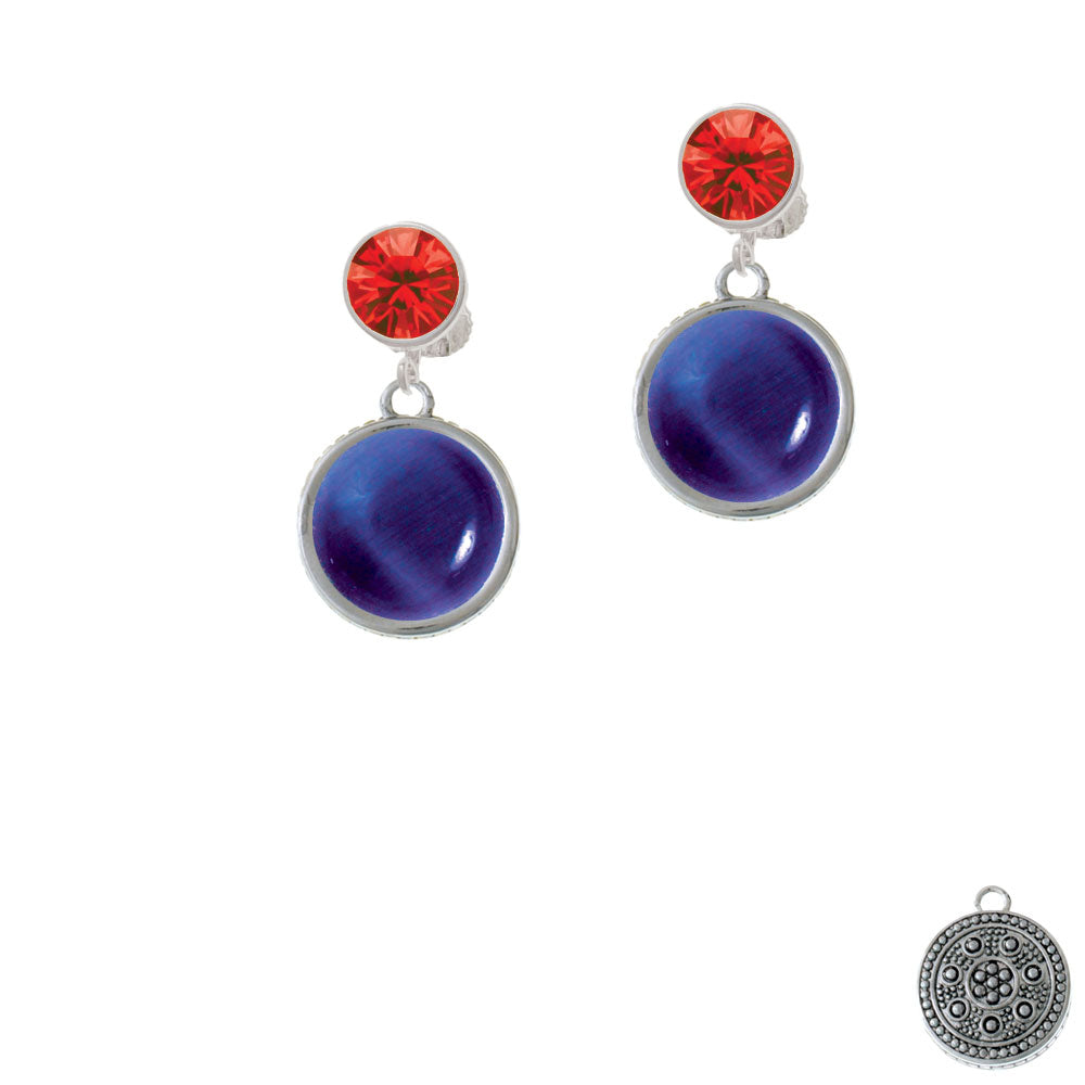 Round - Imitation Cats Eye - Blue - Crystal Clip On Earrings Image 4