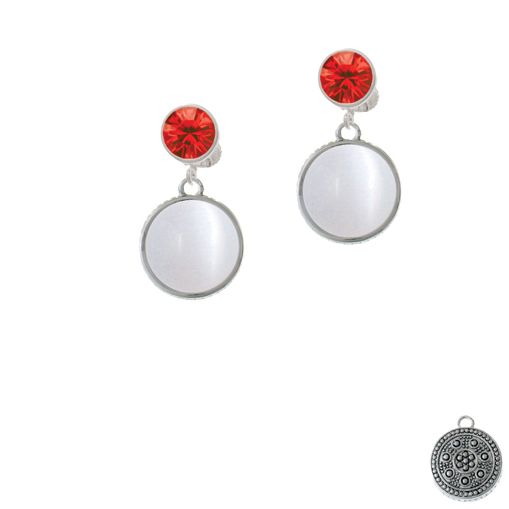 Round - Imitation Cats Eye - White - Crystal Clip On Earrings Image 4