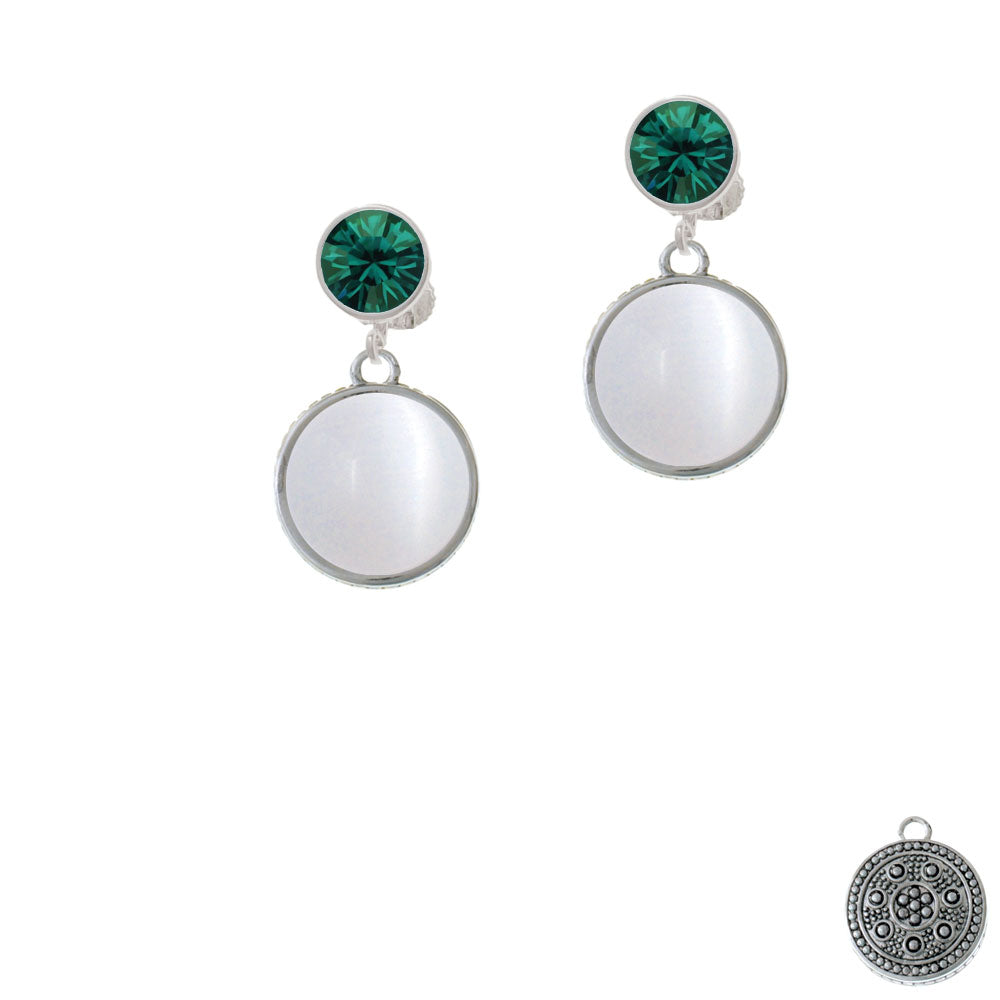 Round - Imitation Cats Eye - White - Crystal Clip On Earrings Image 6