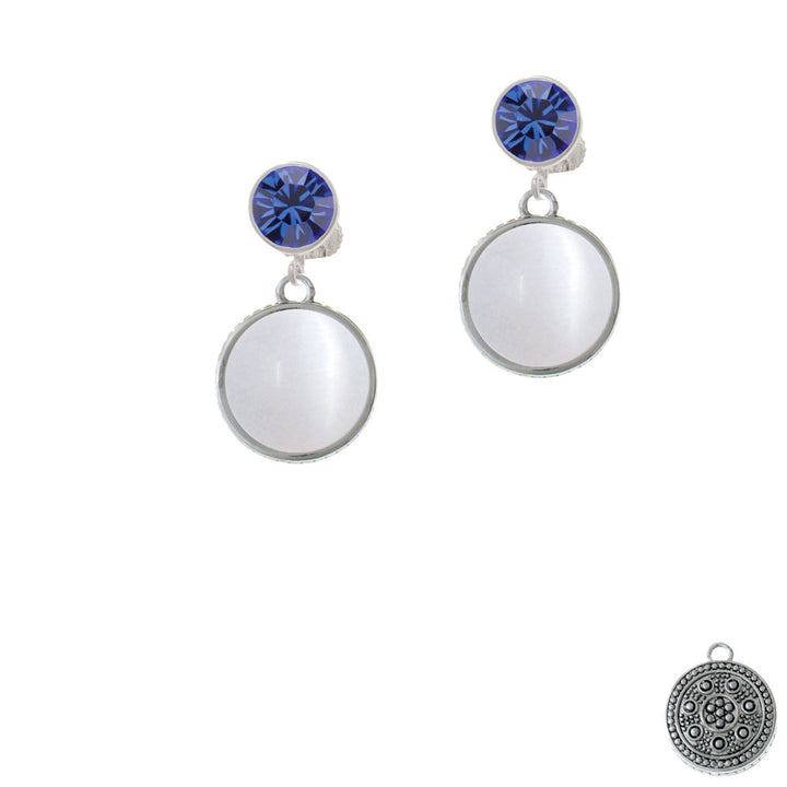 Round - Imitation Cats Eye - White - Crystal Clip On Earrings Image 7