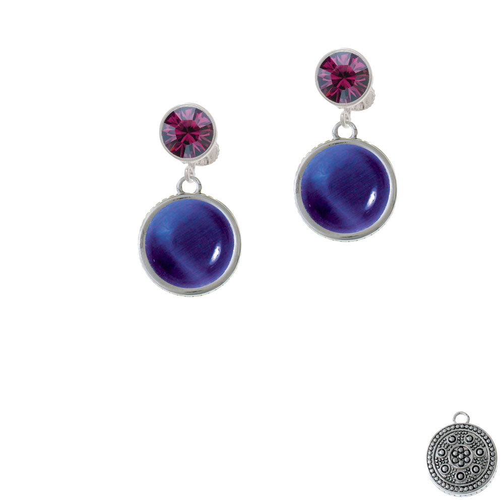 Round - Imitation Cats Eye - Blue - Crystal Clip On Earrings Image 8