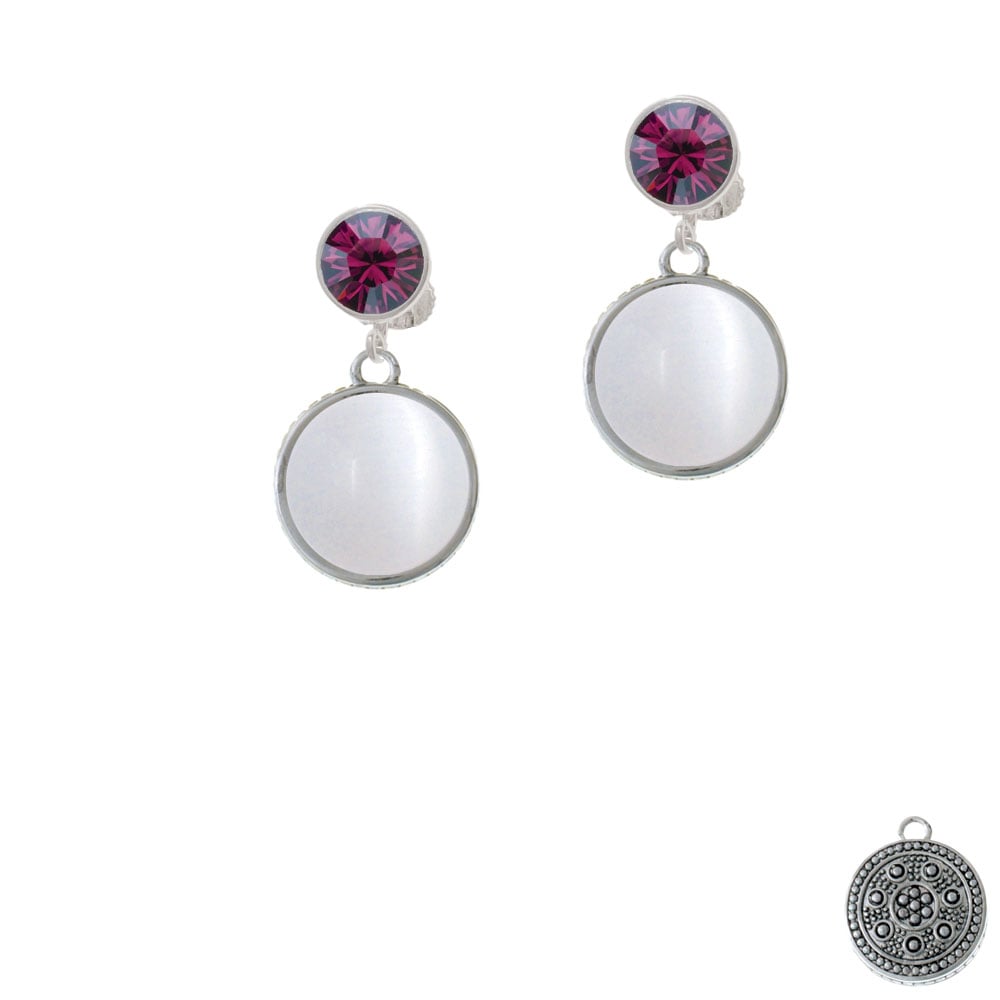 Round - Imitation Cats Eye - White - Crystal Clip On Earrings Image 8