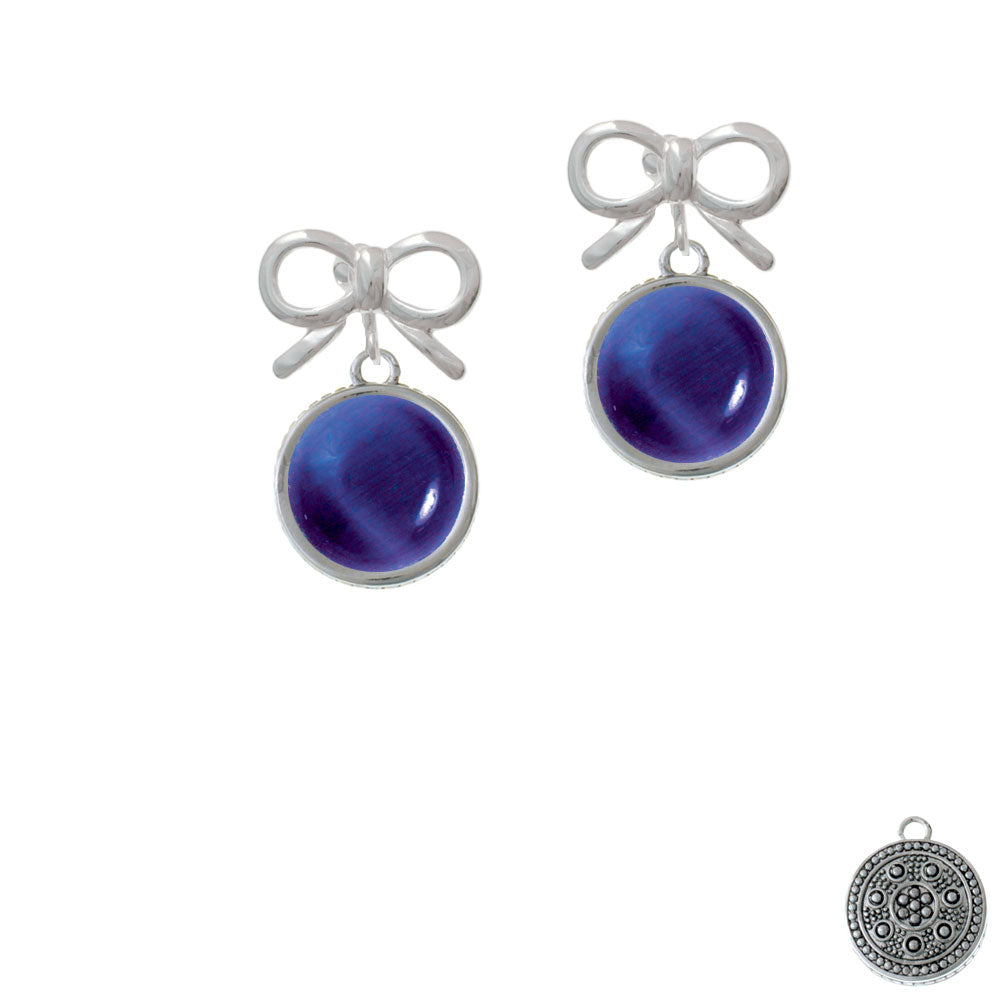 Round - Imitation Cats Eye - Blue - Crystal Clip On Earrings Image 9