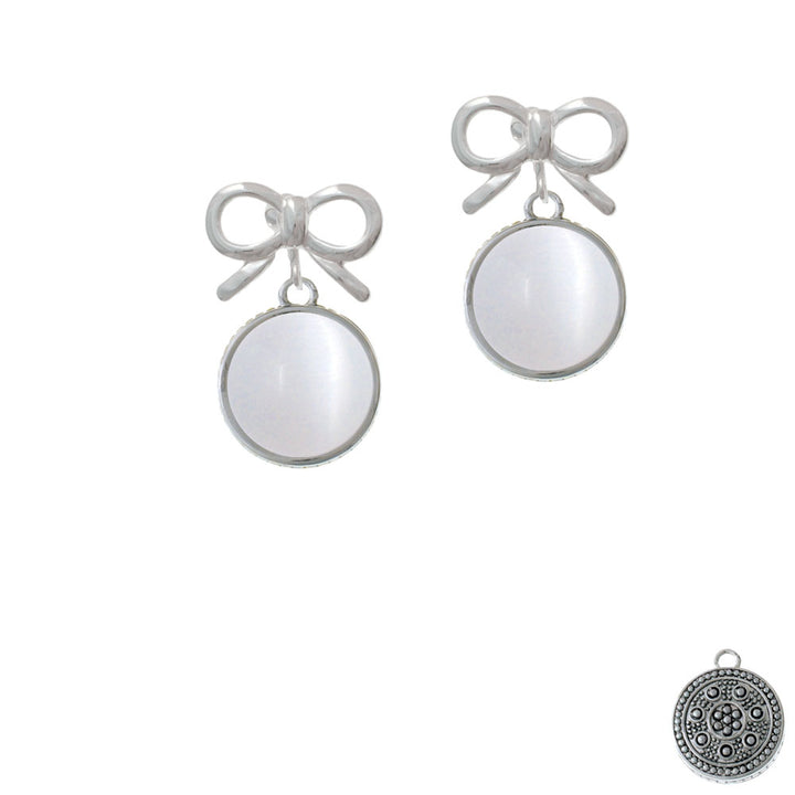 Round - Imitation Cats Eye - White - Crystal Clip On Earrings Image 9