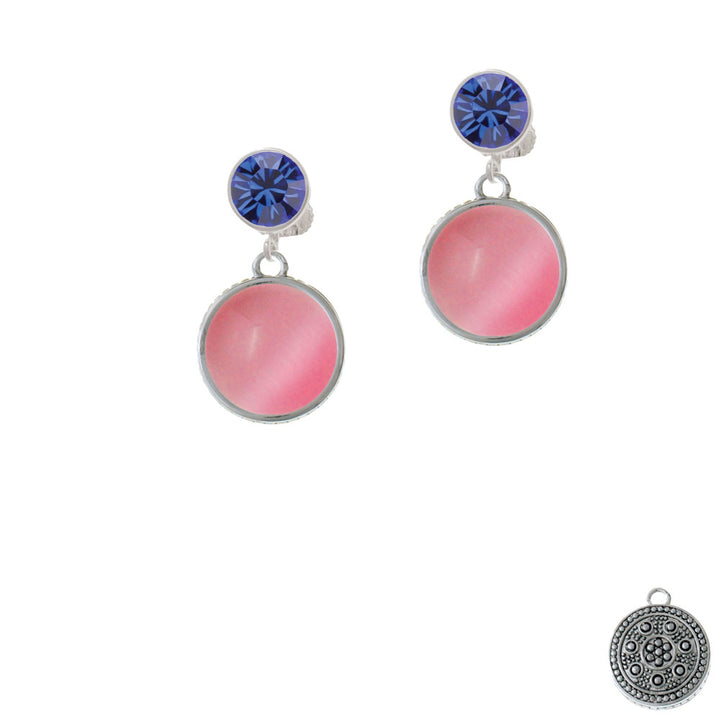 Round - Imitation Cats Eye - Pink - Crystal Clip On Earrings Image 7