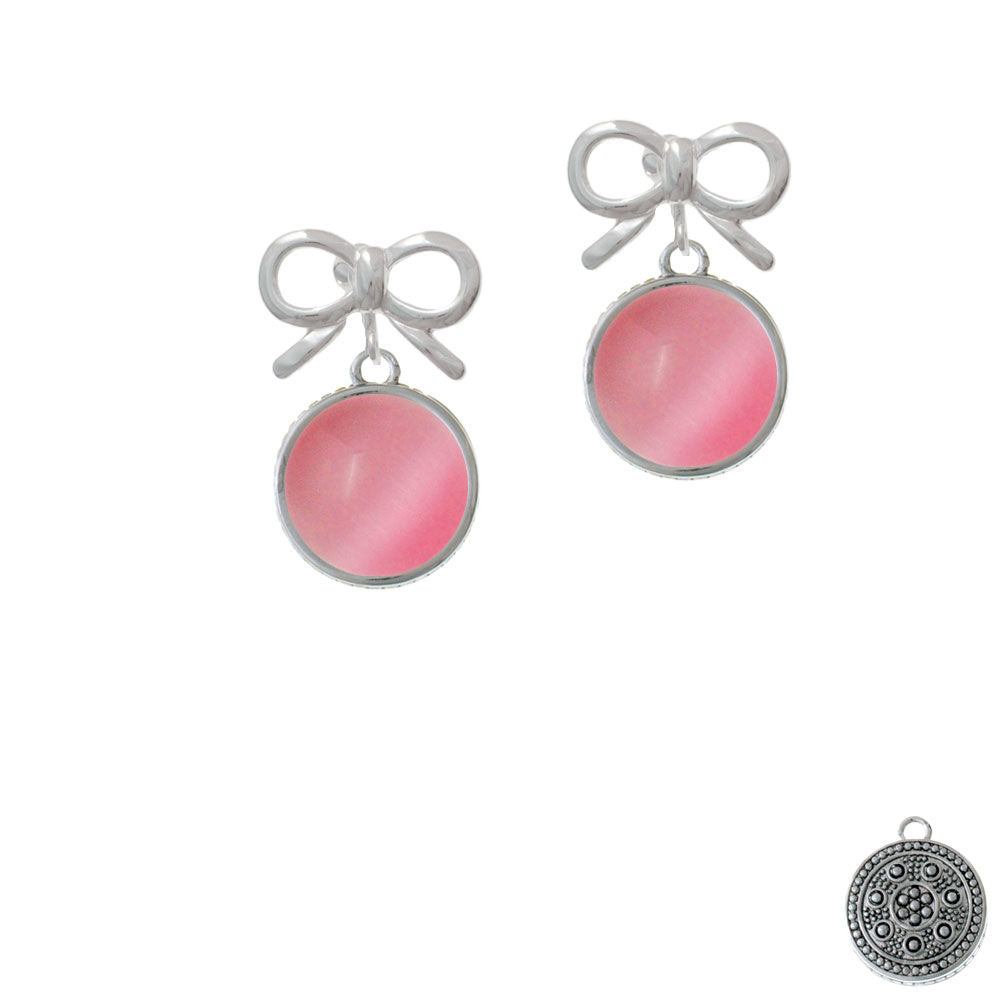 Round - Imitation Cats Eye - Pink - Crystal Clip On Earrings Image 9