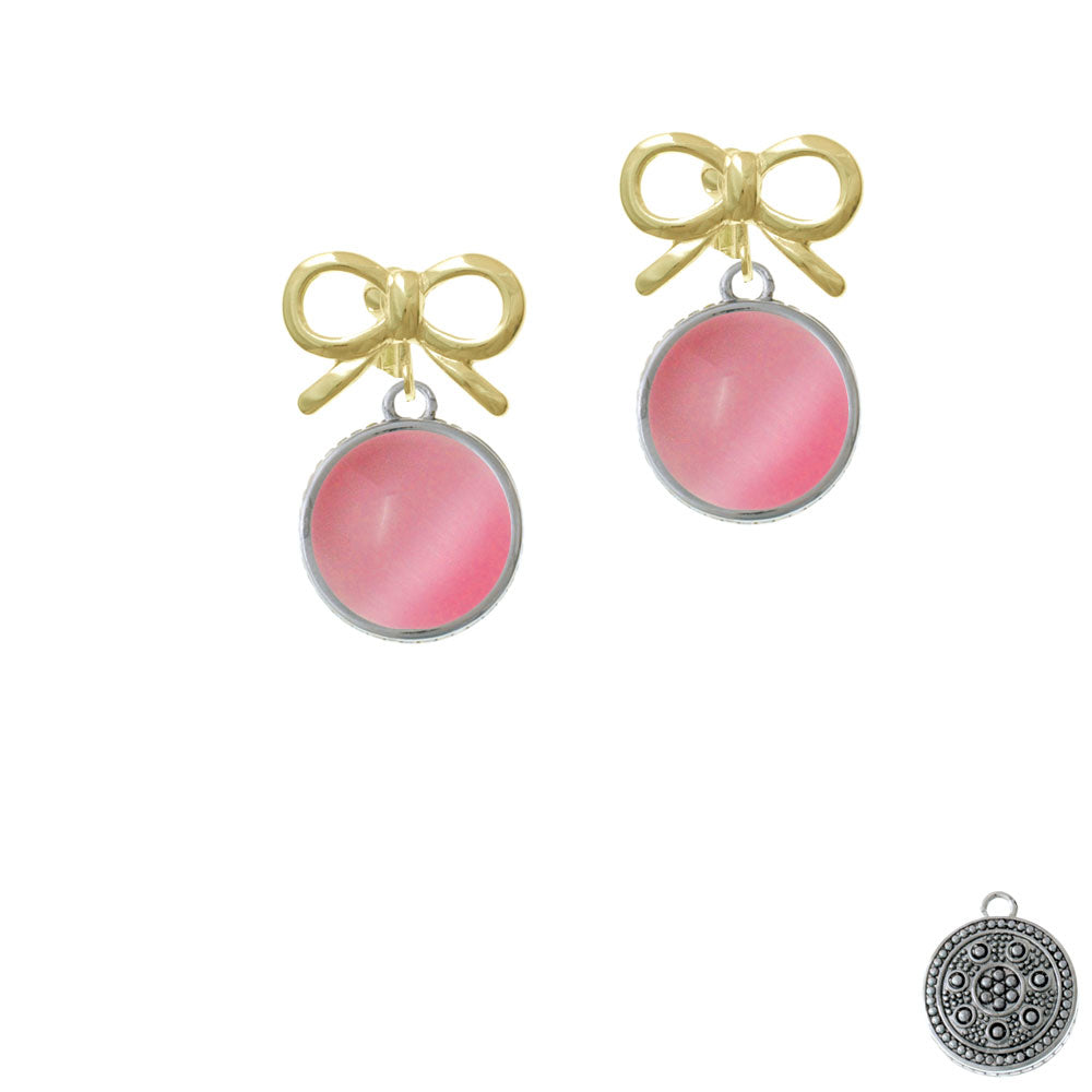 Round - Imitation Cats Eye - Pink - Crystal Clip On Earrings Image 10