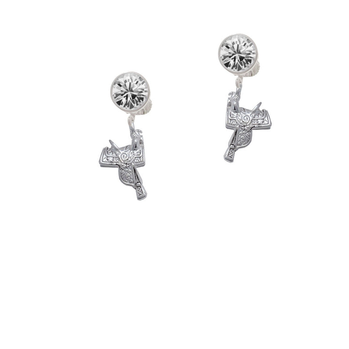 Western Saddle Crystal Clip On Earrings Image 2