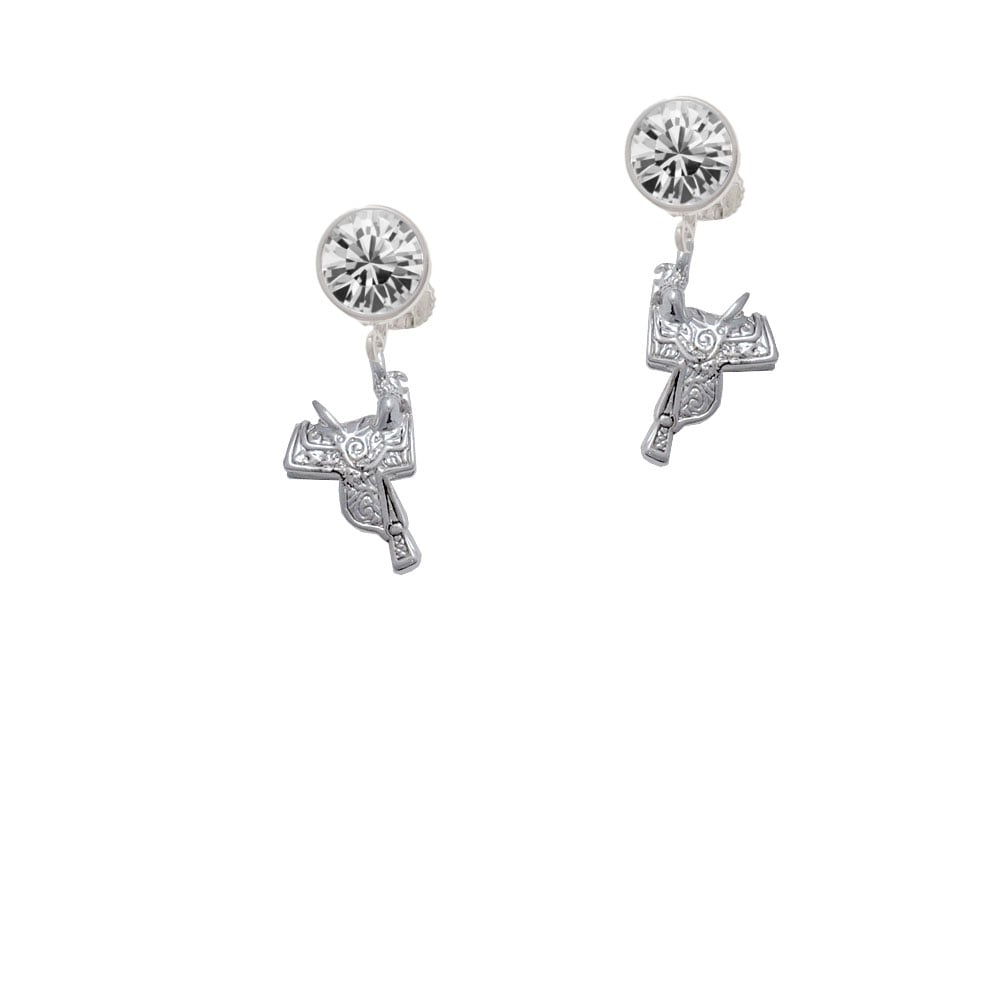 Western Saddle Crystal Clip On Earrings Image 1