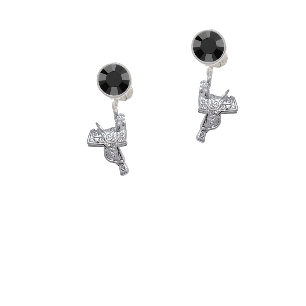 Western Saddle Crystal Clip On Earrings Image 3