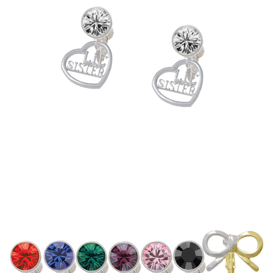 Lil Sister in Open Heart - 5/8 Crystal Clip On Earrings Image 1