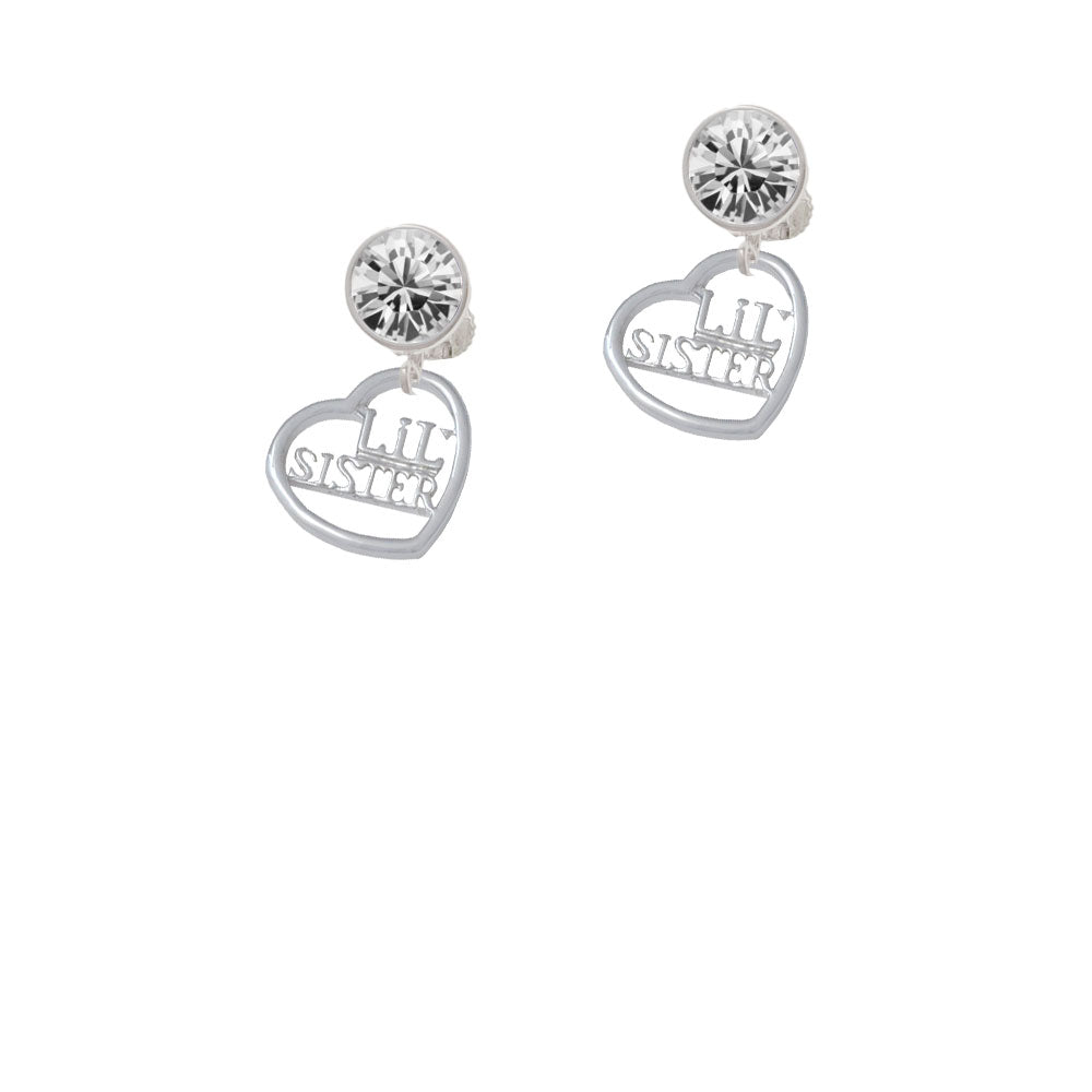 Lil Sister in Open Heart - 5/8 Crystal Clip On Earrings Image 2