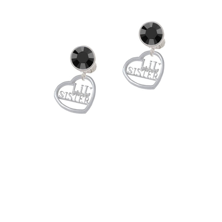 Lil Sister in Open Heart - 5/8 Crystal Clip On Earrings Image 3