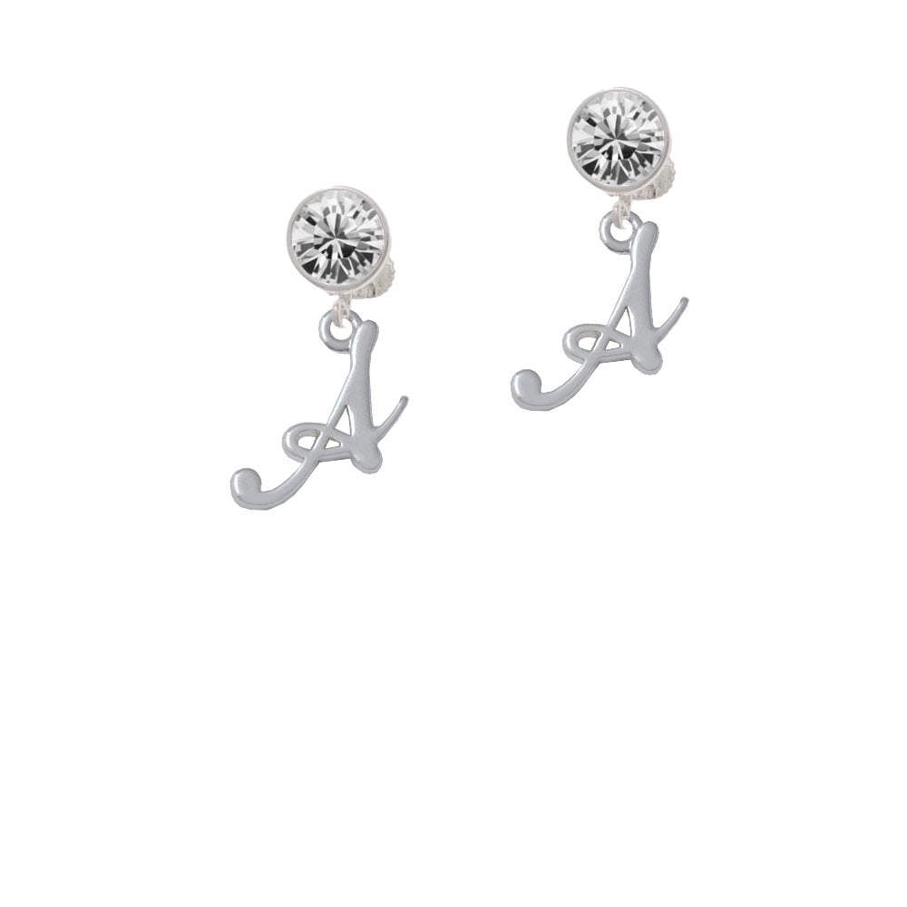 Small Gelato Script Initial - A - Crystal Clip On Earrings Image 1