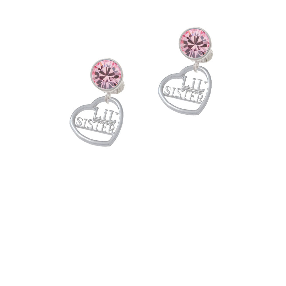 Lil Sister in Open Heart - 5/8 Crystal Clip On Earrings Image 4