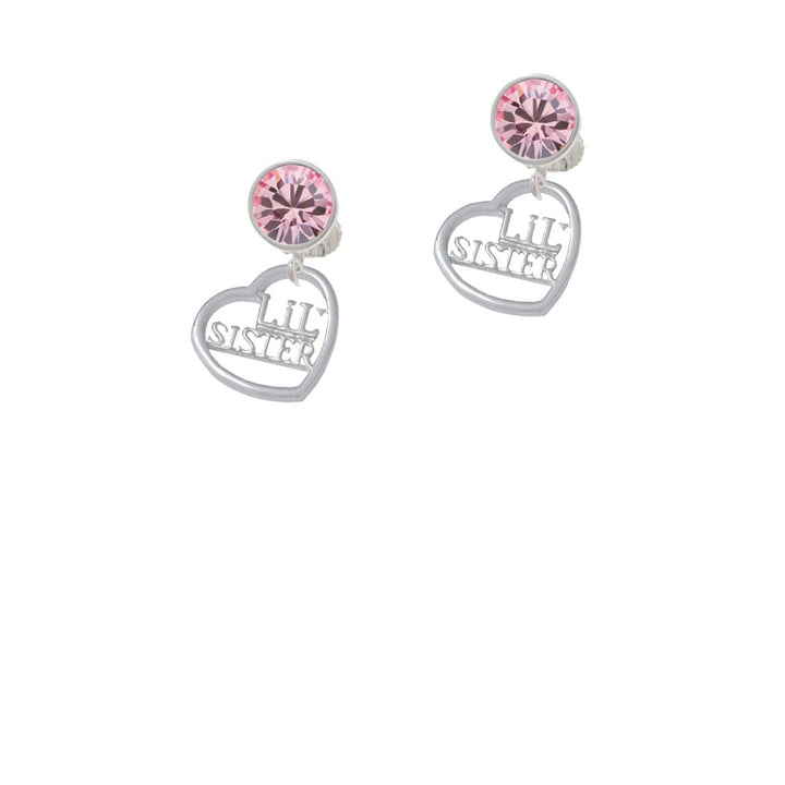 Lil Sister in Open Heart - 5/8 Crystal Clip On Earrings Image 1