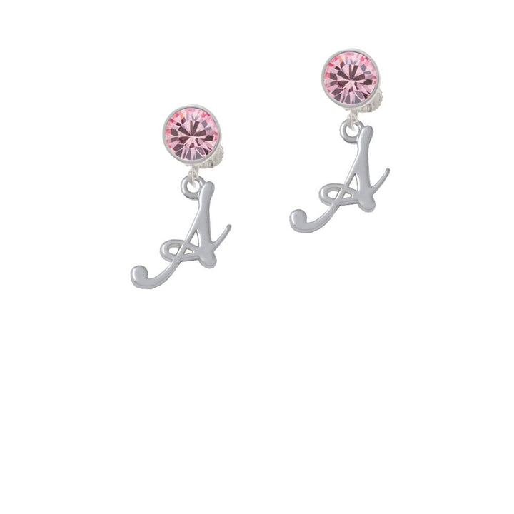 Small Gelato Script Initial - A - Crystal Clip On Earrings Image 1