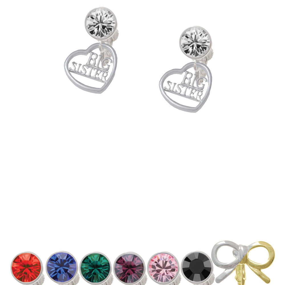 Big Sister in Open Heart - 5/8 Crystal Clip On Earrings Image 1