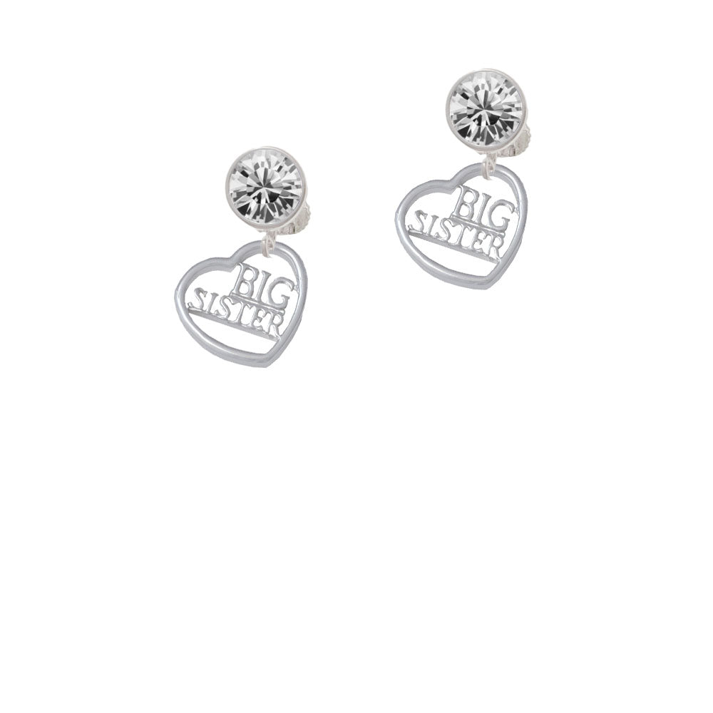 Big Sister in Open Heart - 5/8 Crystal Clip On Earrings Image 2