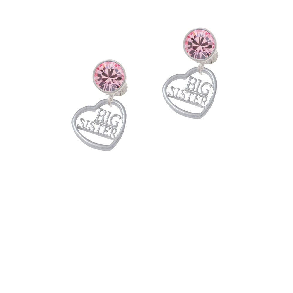 Big Sister in Open Heart - 5/8 Crystal Clip On Earrings Image 4