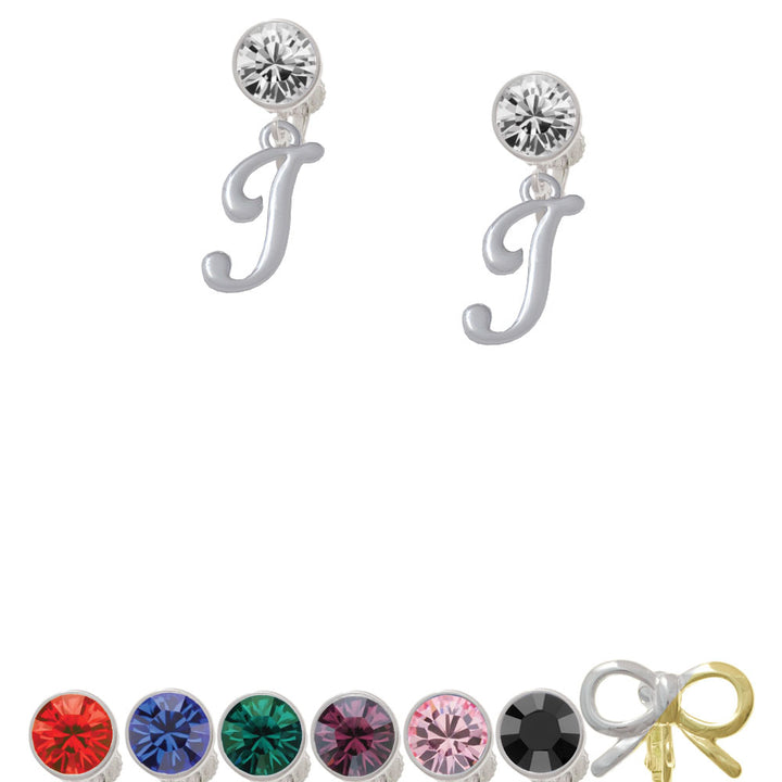 Small Gelato Script Initial - I - Crystal Clip On Earrings Image 1