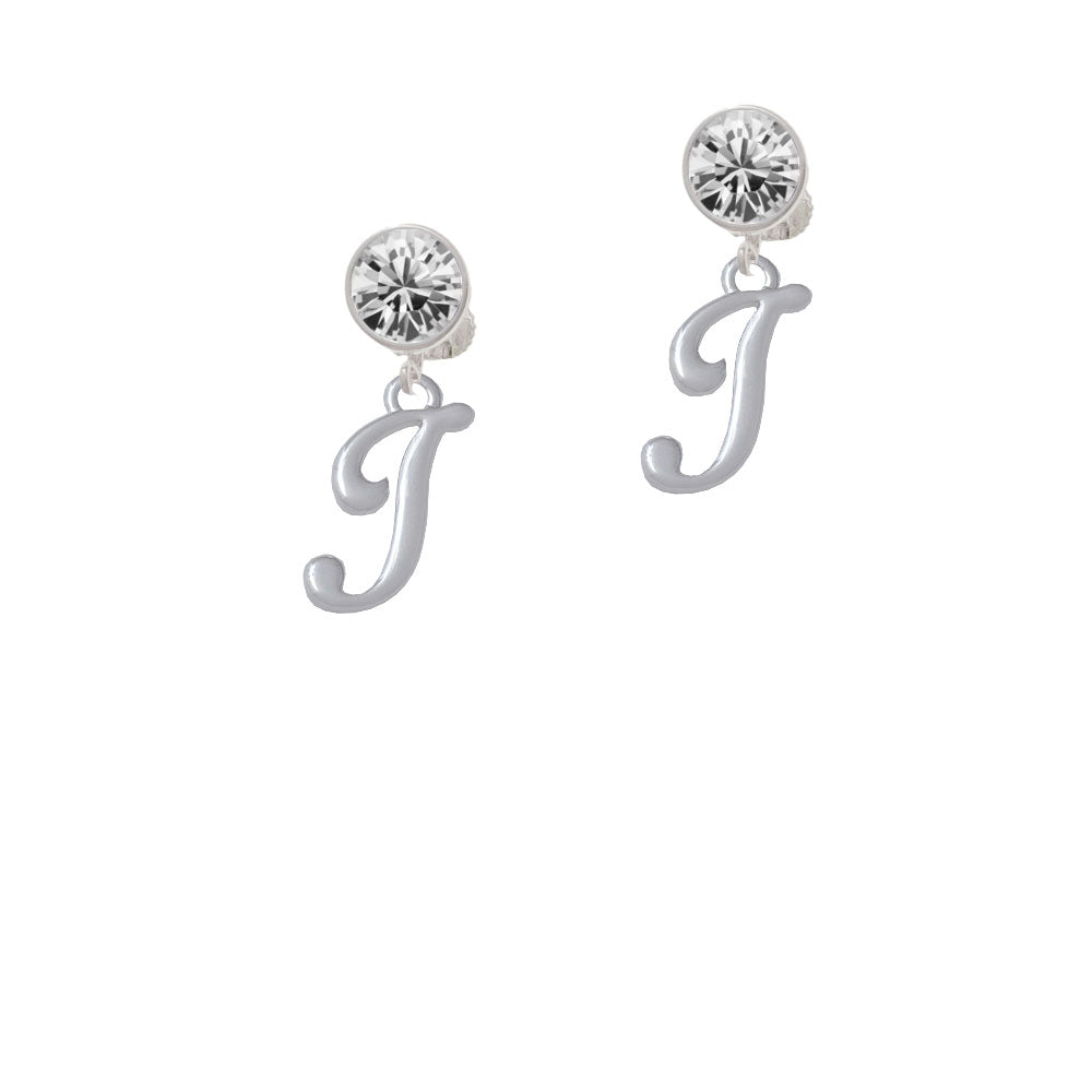 Small Gelato Script Initial - I - Crystal Clip On Earrings Image 2