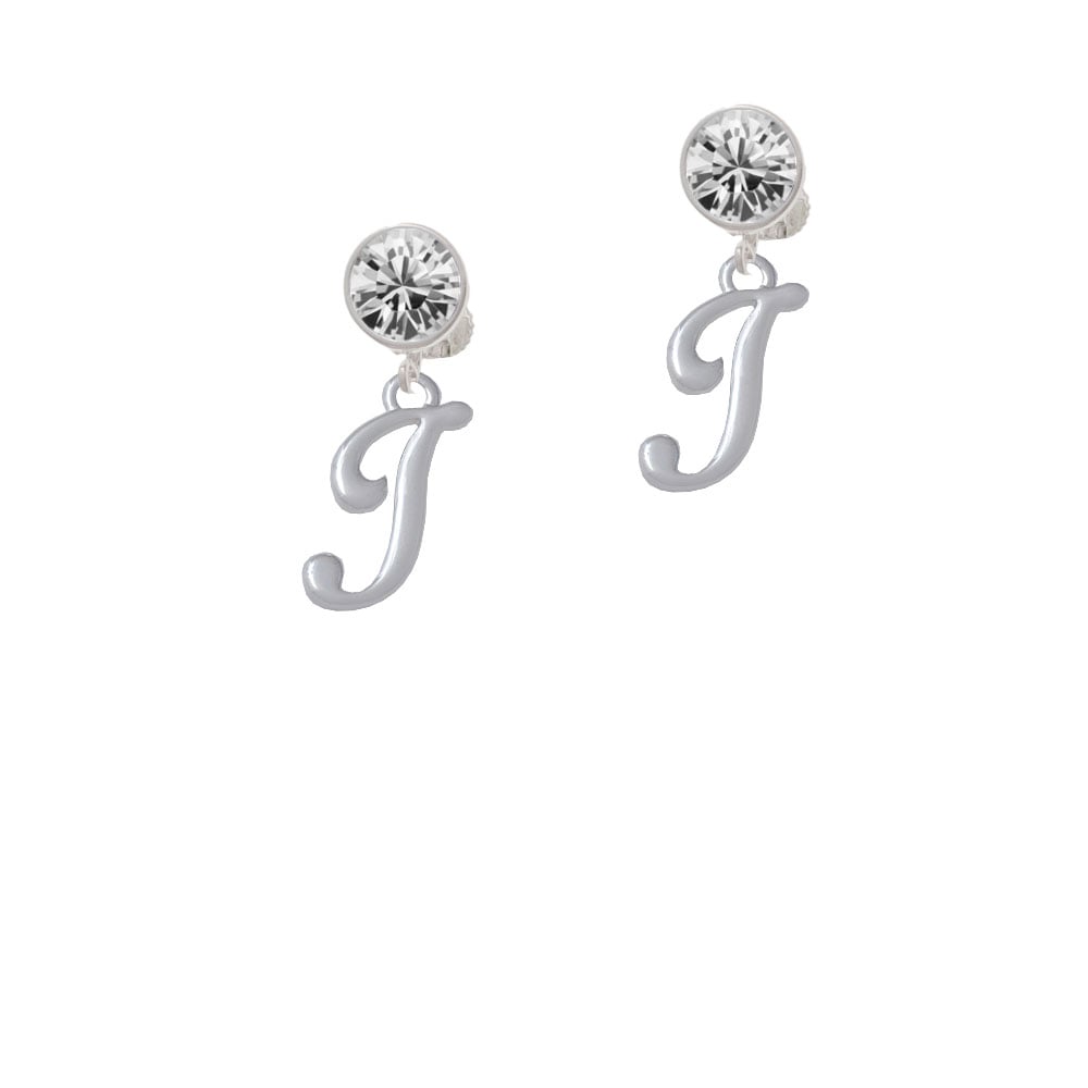 Small Gelato Script Initial - I - Crystal Clip On Earrings Image 1