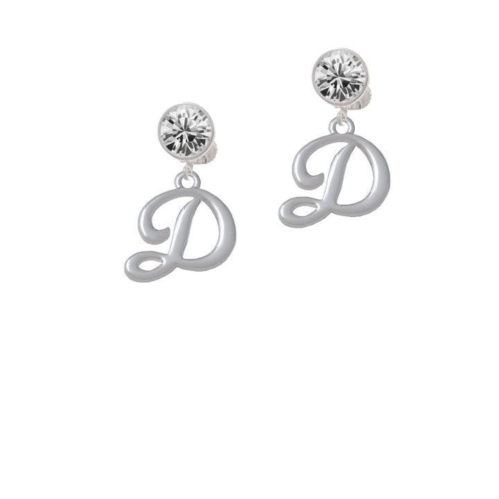 Small Gelato Script Initial - D - Crystal Clip On Earrings Image 2