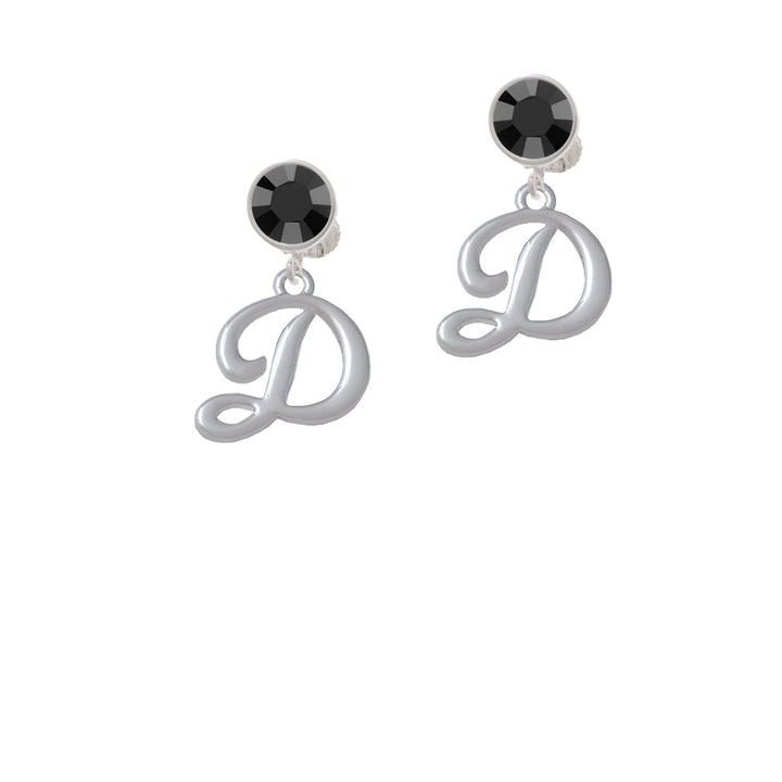 Small Gelato Script Initial - D - Crystal Clip On Earrings Image 3