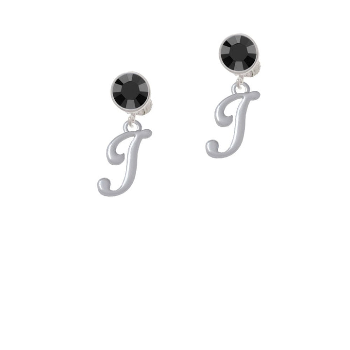 Small Gelato Script Initial - I - Crystal Clip On Earrings Image 1