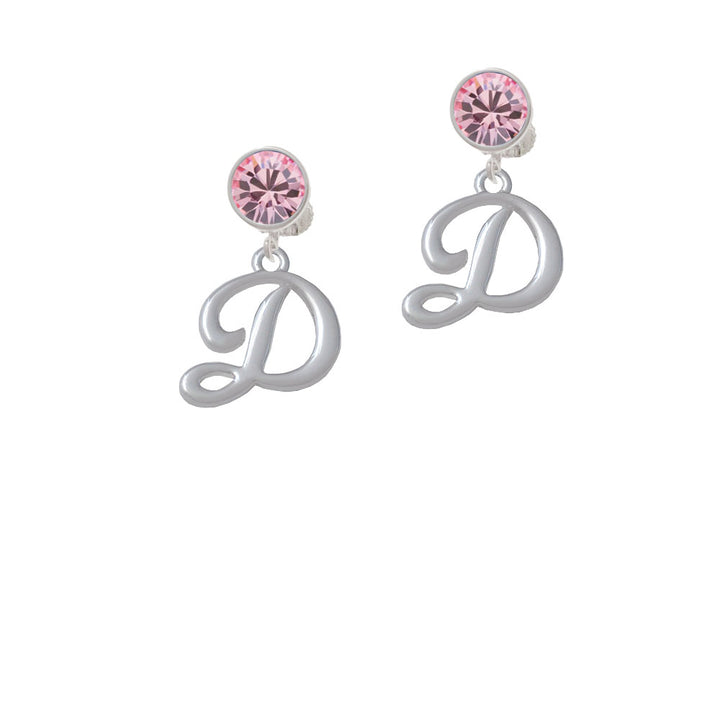 Small Gelato Script Initial - D - Crystal Clip On Earrings Image 4