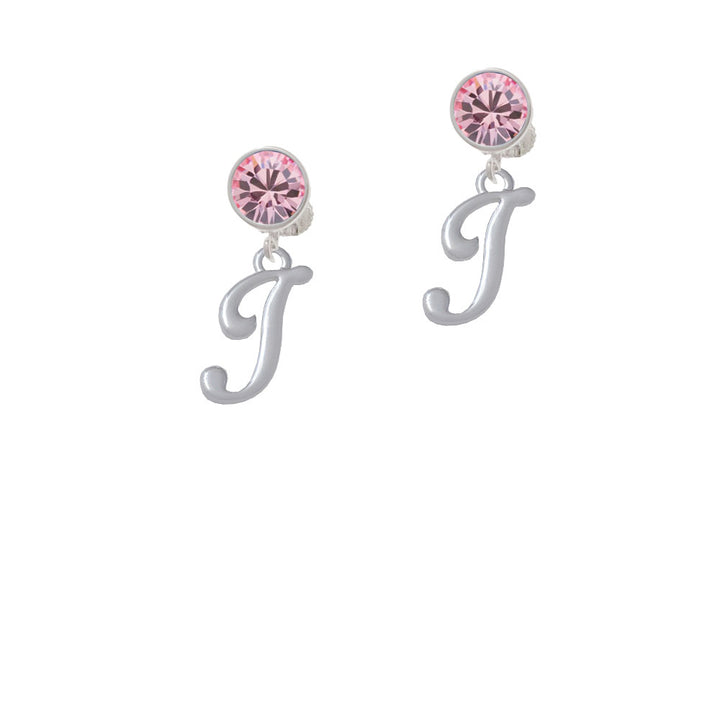 Small Gelato Script Initial - I - Crystal Clip On Earrings Image 4