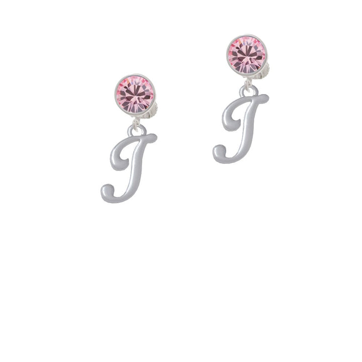 Small Gelato Script Initial - I - Crystal Clip On Earrings Image 1