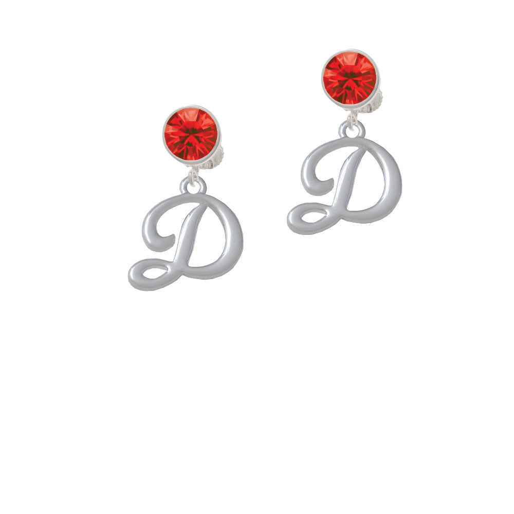 Small Gelato Script Initial - D - Crystal Clip On Earrings Image 4