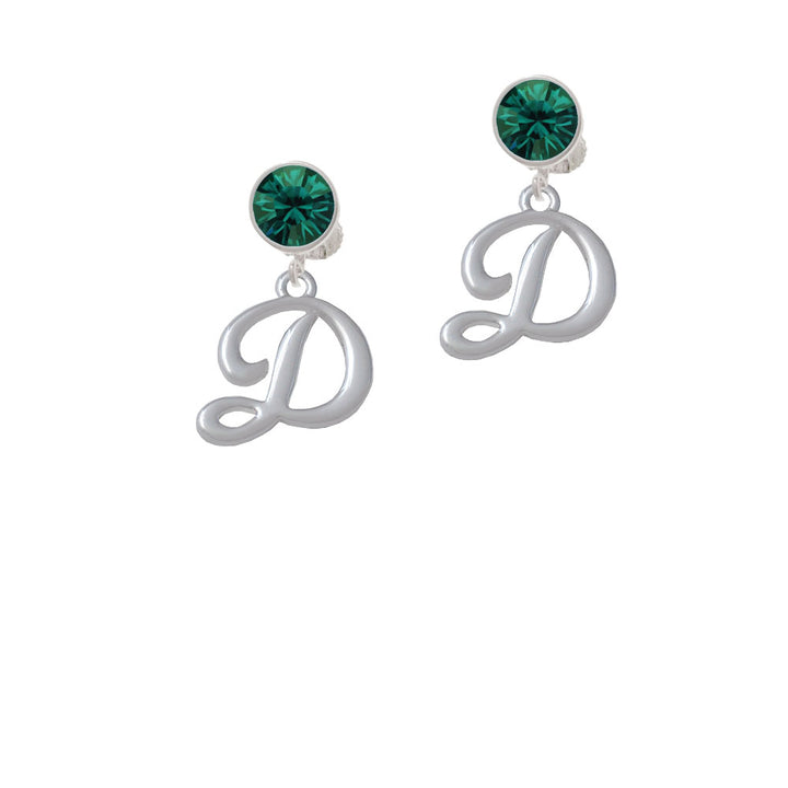 Small Gelato Script Initial - D - Crystal Clip On Earrings Image 6