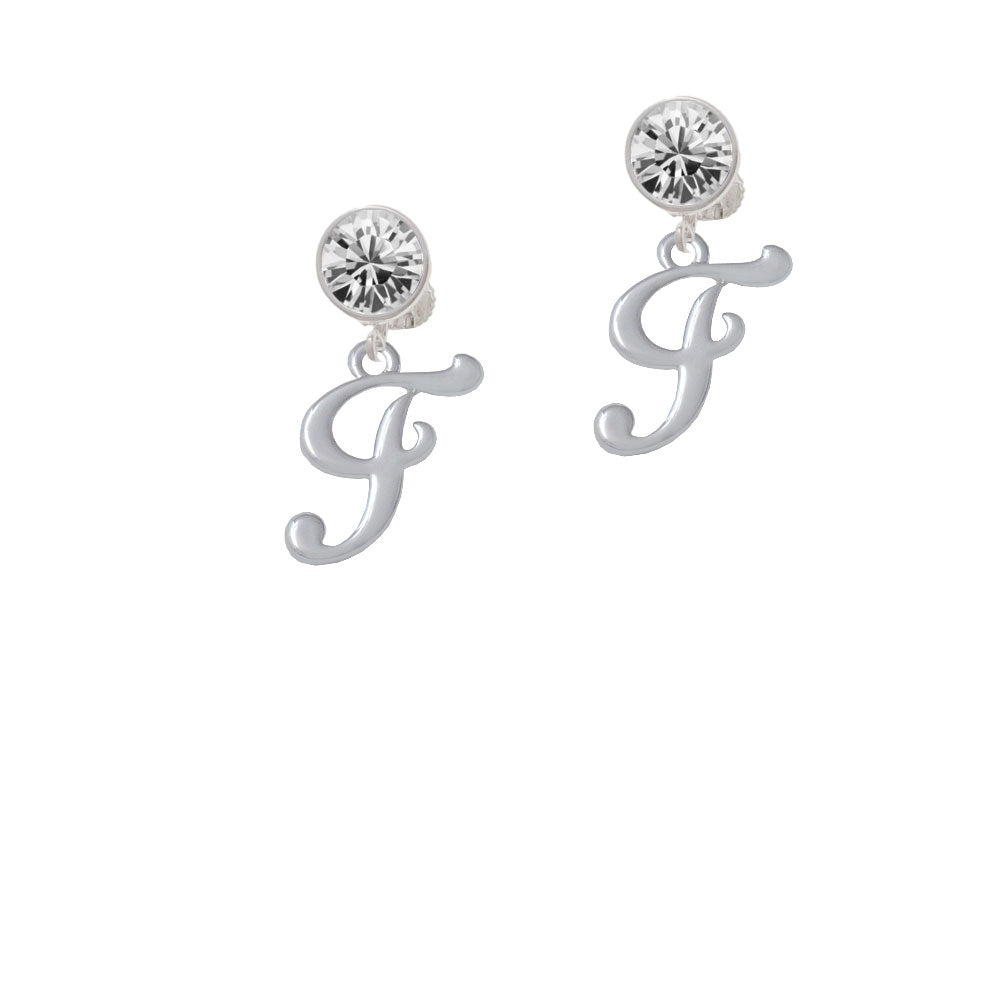 Small Gelato Script Initial - F - Crystal Clip On Earrings Image 2